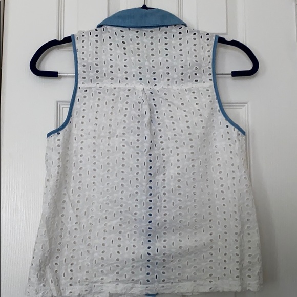 White Button-Down Lace Shirt with Denim Collar - Picture 2 of 2